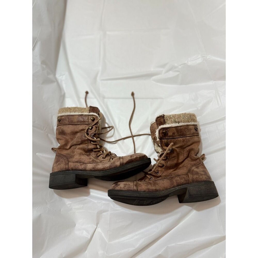 Roxy Amherst Faux Shearling Lined Combat Boots Brown Size 8